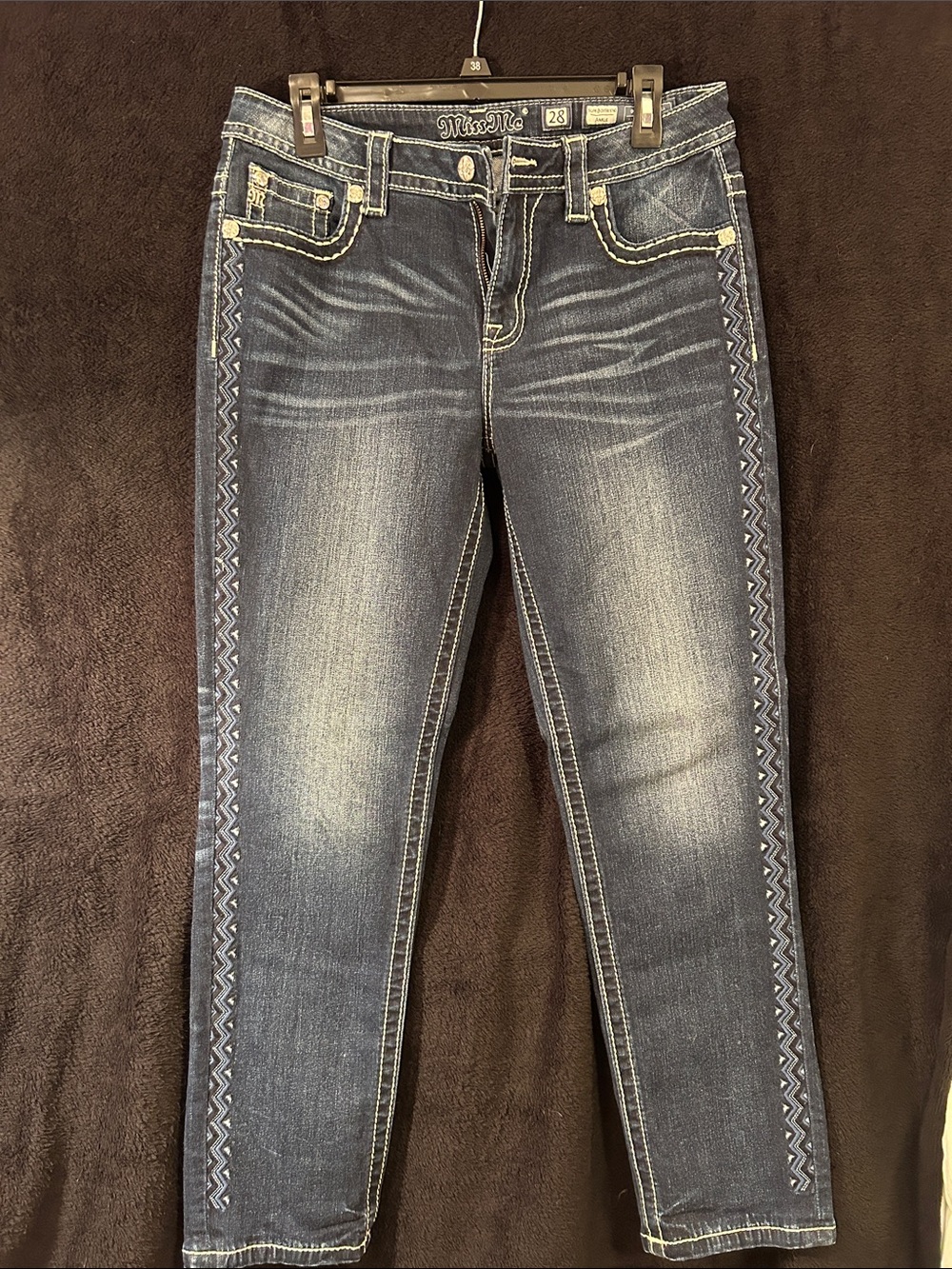 Miss Me Dark Blue Skinny Jeans with Side Embroidered Stripe